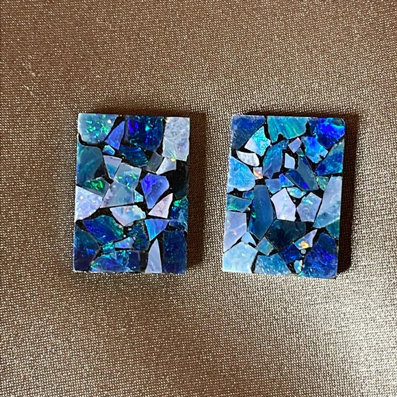 Pair of Vintage Australian Black Opal Mosaic Doublets 13.6ct!